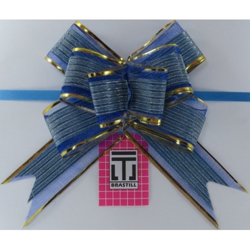 Laço Pronto Pingent Tule Listras Azul 3cm x 45cm